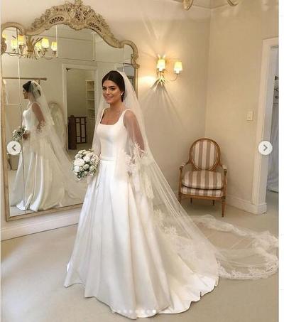 Simple Ball Gown Crew Neck Wedding Dresses Bridal Gowns