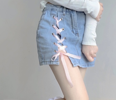 Harajuku new lace-up hip skirt denim skirt