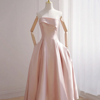 Pink satin short A line prom dress evening dress - Thumbnail 3