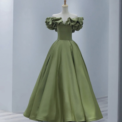 Green satin long a line prom dress evening dress - Thumbnail 4