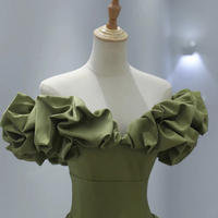 Green satin long A line prom dress evening dress - Thumbnail 1