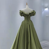 Green satin long A line prom dress evening dress - Thumbnail 3