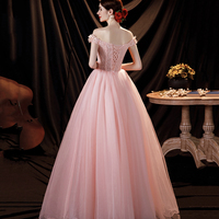 Pink tulle applique long A line prom dress evening dress - Thumbnail 3