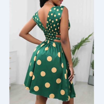 Women v-neck polka dot print dress