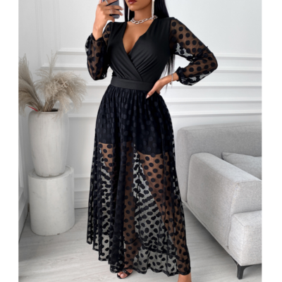 Black long-sleeved v-neck dress