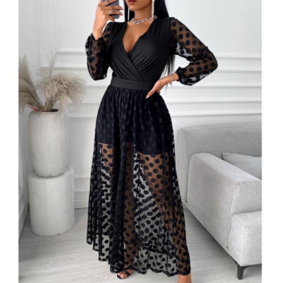 Black Long-Sleeved V-Neck Dress