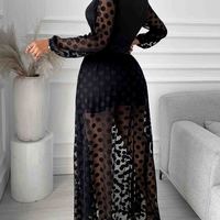 Black Long-Sleeved V-Neck Dress - Thumbnail 2