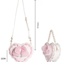 Lovely Pearl Decorated Heart Bag - Thumbnail 4