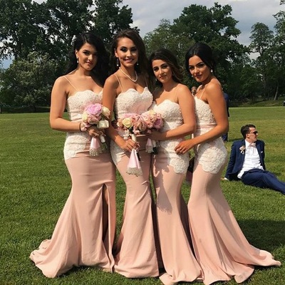 Spaghetti straps mermaid bridesmaid dresses with appliques - Thumbnail 1