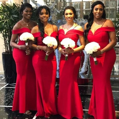 Mermaid Red Bridesmaid Dresses Off the Shoulder
