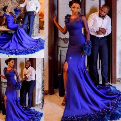 Royal blue prom dresses with full sleeves - Thumbnail 4