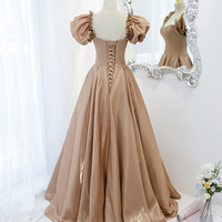 Cute satin long A line prom dress evening dress - Thumbnail 3