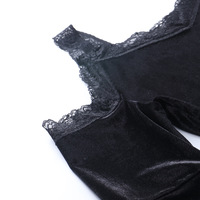 Black Lace Bell Sleeve Velvet Dress - Thumbnail 6