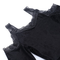 Black Lace Bell Sleeve Velvet Dress - Thumbnail 7