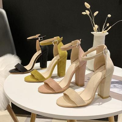 2021 word sandals female buckle thick heel high heel sandals