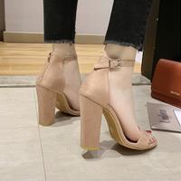 2021 word sandals female buckle thick heel high heel sandals - Thumbnail 1