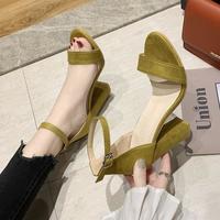 2021 word sandals female buckle thick heel high heel sandals - Thumbnail 2