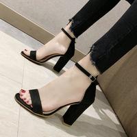 2021 word sandals female buckle thick heel high heel sandals - Thumbnail 3