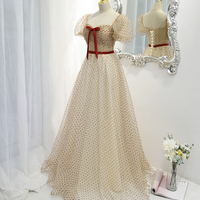 Cute tulle long A line prom dress evening dress - Thumbnail 7