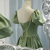 Green satin long A line prom dress green evening dress - Thumbnail 2