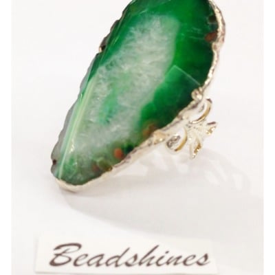 Green agate slice sterling silver ring