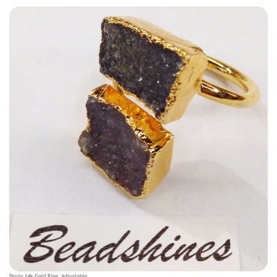 Double druzy 14k gold plated ring