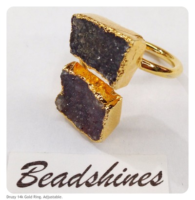 Double Druzy 14K Gold Plated Ring
