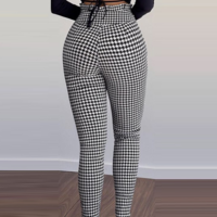 Tight-Fitting Plaid High-Waisted Trousers - Thumbnail 2
