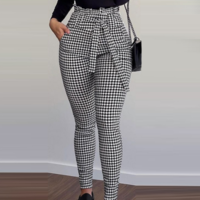 Tight-Fitting Plaid High-Waisted Trousers - Thumbnail 1