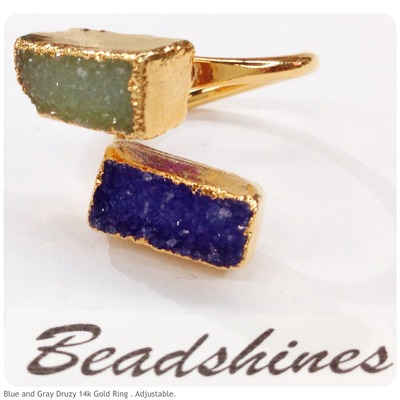 Double druzy 14k gold plated ring