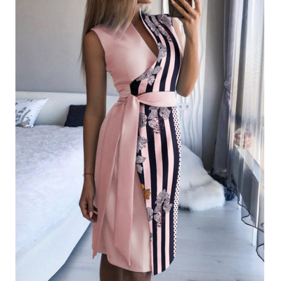 Fashion striped print sleeveless dress