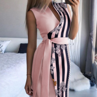 Fashion Striped Print Sleeveless Dress - Thumbnail 1