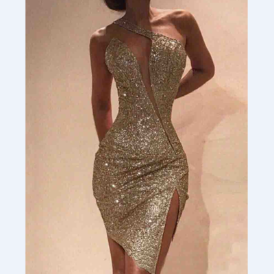 Sexy women split fork sleeveless dress