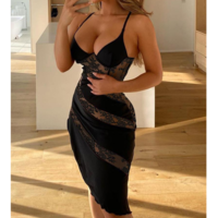 Fashion Sexy Lace Stitching Sling Sleeveless Dress - Thumbnail 1