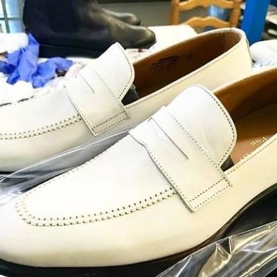 Christmas handmade white moccasin loafer on slips leather shoes