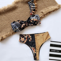 Flounced One-Shoulder Sexy Printed Bikini Swimsuit - Thumbnail 3
