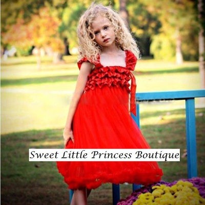 Red ruffled satin and chiffon ruffled dress