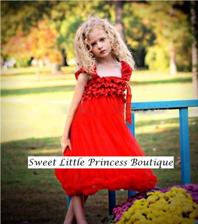 Red Ruffled Satin and Chiffon Ruffled Dress