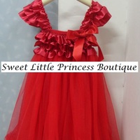 Red Ruffled Satin and Chiffon Ruffled Dress - Thumbnail 1
