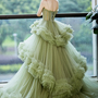 Green Tulle Long A Line Prom Dress Green Evening Dress-1