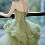 Green Tulle Long A Line Prom Dress Green Evening Dress-2