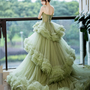 Green Tulle Long A Line Prom Dress Green Evening Dress-3