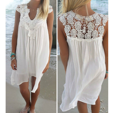 Sexy Lace Stitching Chiffon Beach Dress