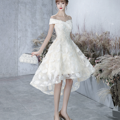 Champagne tulle high low prom dress evening dress - Thumbnail 2