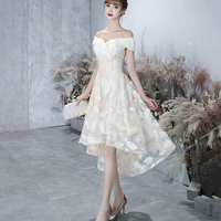 Champagne tulle high low prom dress evening dress - Thumbnail 3