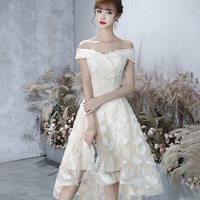 Champagne tulle high low prom dress evening dress - Thumbnail 2