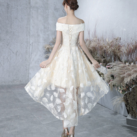 Champagne tulle high low prom dress evening dress - Thumbnail 5