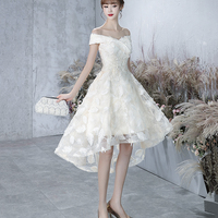 Champagne tulle high low prom dress evening dress - Thumbnail 4