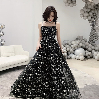 Black tulle long a line prom dress black evening dress - Thumbnail 3