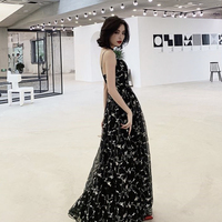 Black tulle long A line prom dress black evening dress - Thumbnail 2